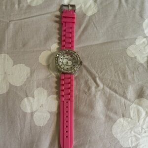 Sanrio Hello Kitty Hot Pink Silicone Strap Watch with Crystal Bezel